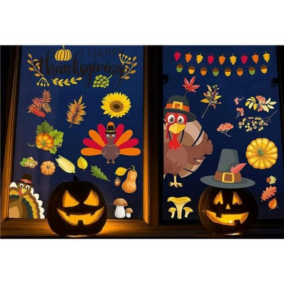 Thanksgiving Window Clings Stickers Fall Decoration Holiday Turkey Cling 113 PCS - Picture 5 of 6
